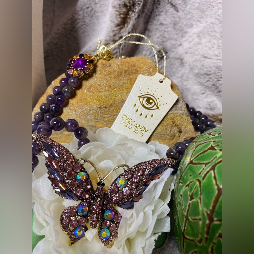 Mothers Day Special! New Butterfly Amethyst Statement Necklace